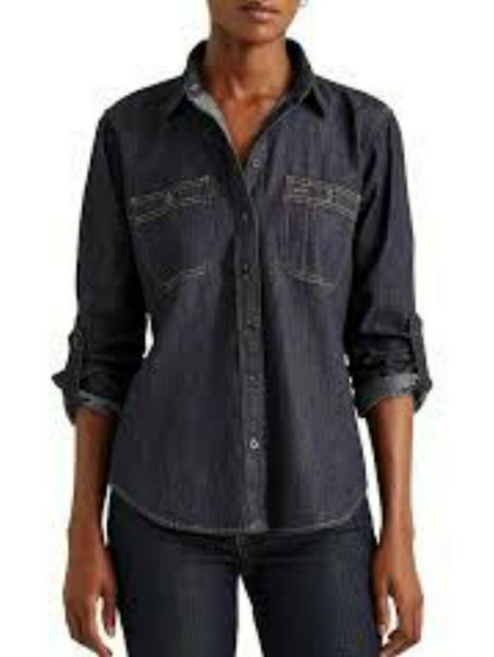 Lauren Ralph Lauren Indigo Denim Button-Up Shirt Womens 3X Roll Tab Sleeves A4
